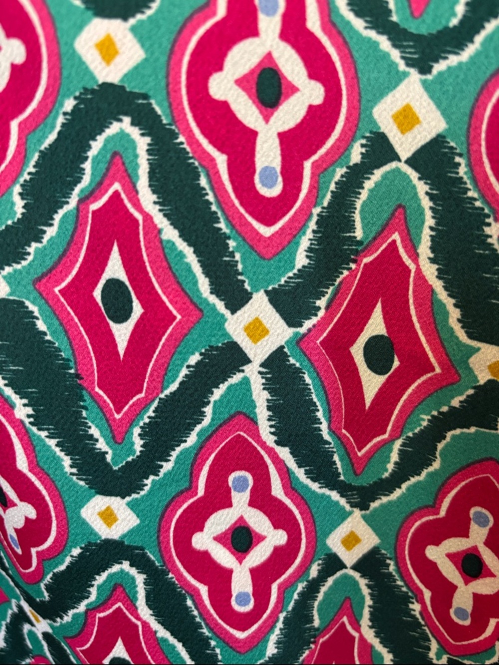 THML Teal and Hot Pink Printed Ruffle-Neck Puff Sleeve Blouse - Picture 13 of 16